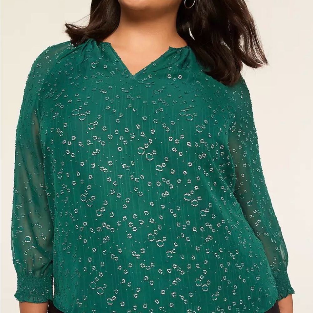 Swing Metallic Split-Neck Popover Blouse